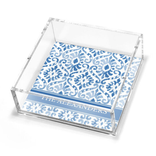 Shades of Blue Damask Petite Lucite Trinket Tray